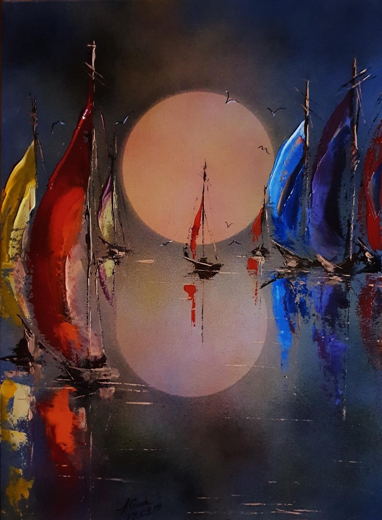 ArteDiAlina.com painting: supermoon and boats